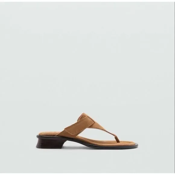MNG by Mango $179 Leather Suede Thong Sandals Brown Womens 38 NEW - Picture 2 of 8